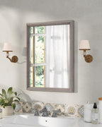 Axeman 22x30 Wood Wall Mirror, Rustic Bathroom Mirror, Vintage Wall Mounted Mirror Tempered Glass with Beaded Wooden Frame for Farmhouse Living Room Vanity Bedroom Entryway, Grey
