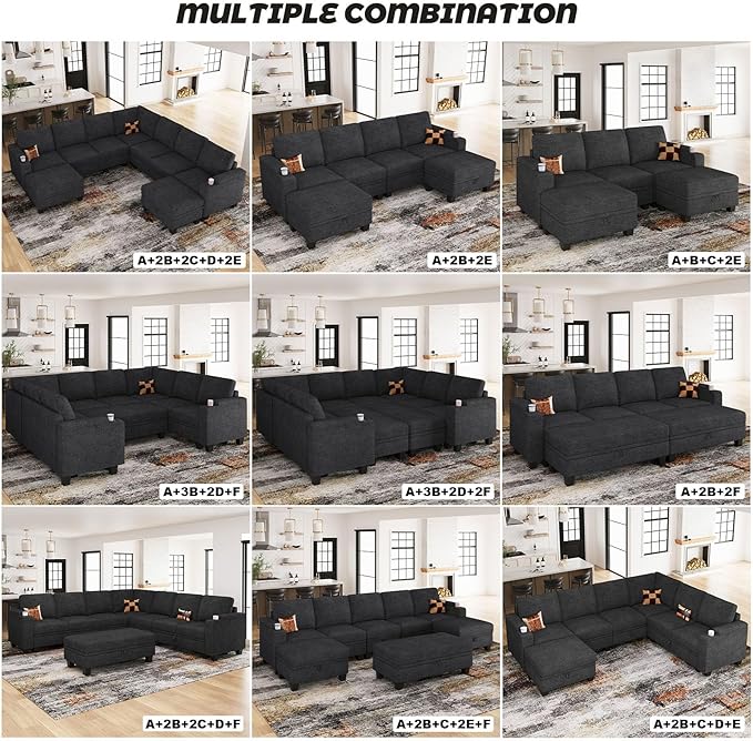 Belffin Modular Sectional Sofa Couch with Storage U Shape Convertible Corner Couches for Living Room Dark Grey Couch