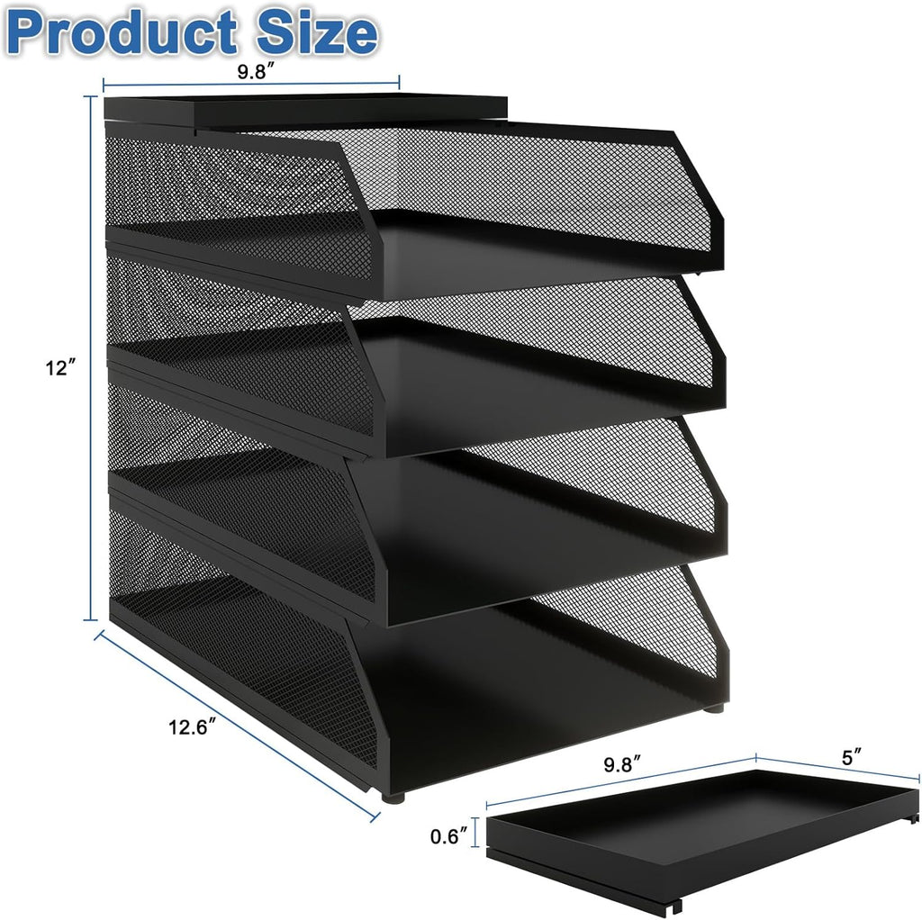 Natwind 4-Tier Desk Organizer,Stackable Paper Tray, Desk Accessories,Metal Mesh Desktop Organizer, Paper Sorter, Letter Trays,File Document Storage Rack for for Home, Office, School (Black)