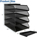 Natwind 4-Tier Desk Organizer,Stackable Paper Tray, Desk Accessories,Metal Mesh Desktop Organizer, Paper Sorter, Letter Trays,File Document Storage Rack for for Home, Office, School (Black)