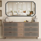 48 x 24 Inch Black Bathroom Vanity Mirror for Wall with Metal Frame Modern Rectangle Rounded Corner Wall Decor Mirror for Big Bathroom Over Sink (Horizontal/Vertical)