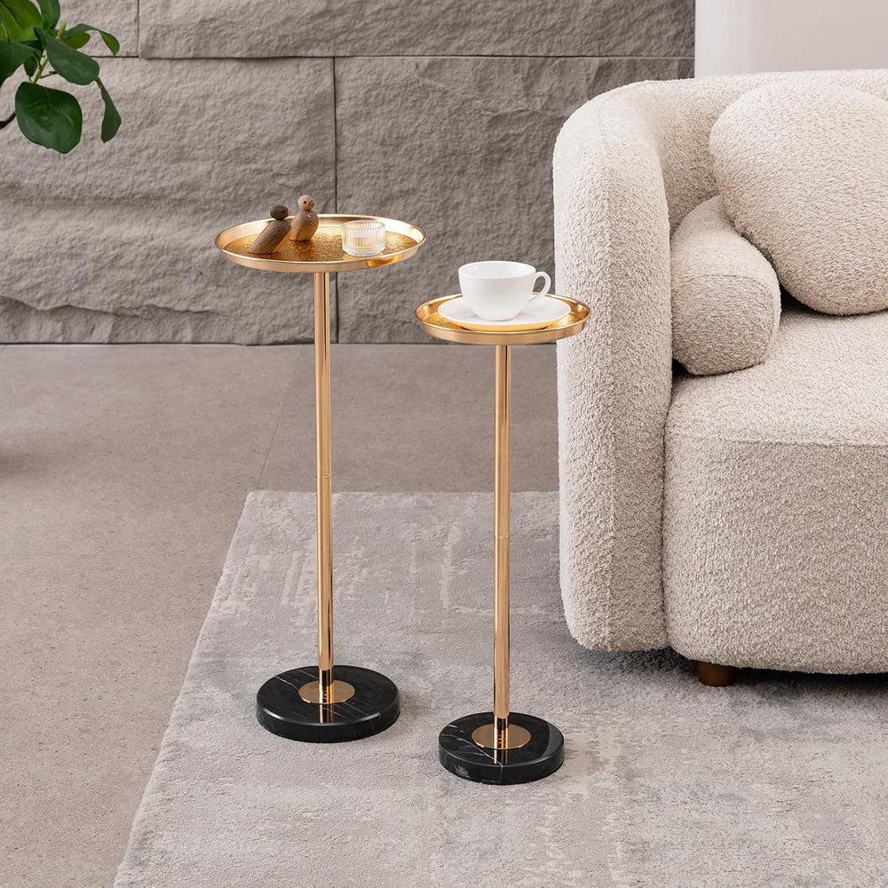 Adjustable Side Table, Small Tea Martini Table, Gold, Natural Marble Decorati...