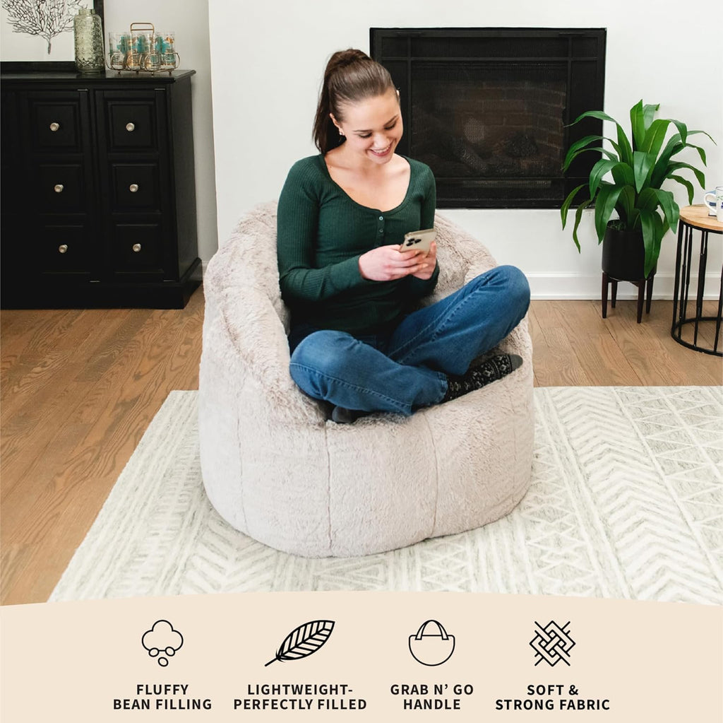 Big Joe Milano Bean Bag Chair for Kids, Teens, Adults, Ultra-Soft Taupe Plushie Polyester Blend, Lightweight Seat for Reading Nook and Gaming, 2.5 Foot Refillable