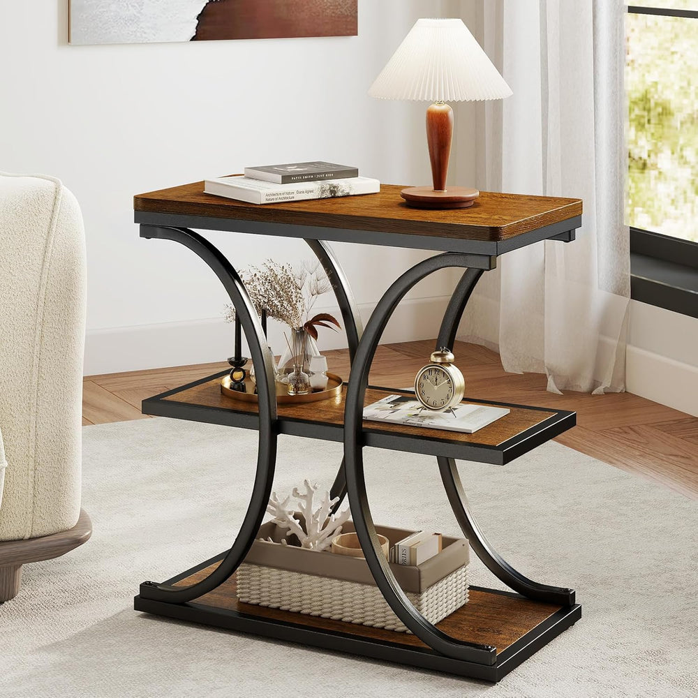 BECHAEO 24" End Tables Living Room, Industrial 3-Tier Small Side Table w...