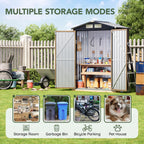 5x3 FT Outdoor Metal Storage Shed with Floor Frame, Double Door, 1 Clear Window, Tool Shed for Garden, Patio, Backyard Brown