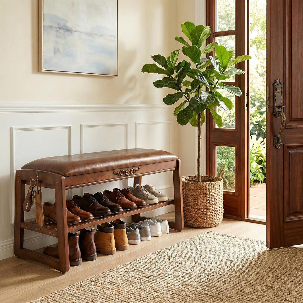 Shoe Rack Bench,2 Tiers Shoe Bench with Storage with Flip-Top,Wood Shoe Rack ...