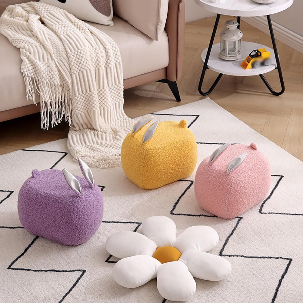 Teddy Fleece Pouf Ottoman, Rabbit Shaped Footstool Upholstered Sofa Foot Rest...