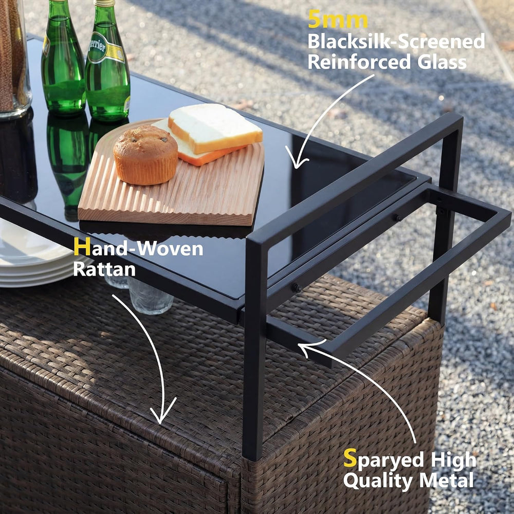 51.2" Wicker Outdoor Bar Cart - Brown Patio Console Storage Table Buffet...