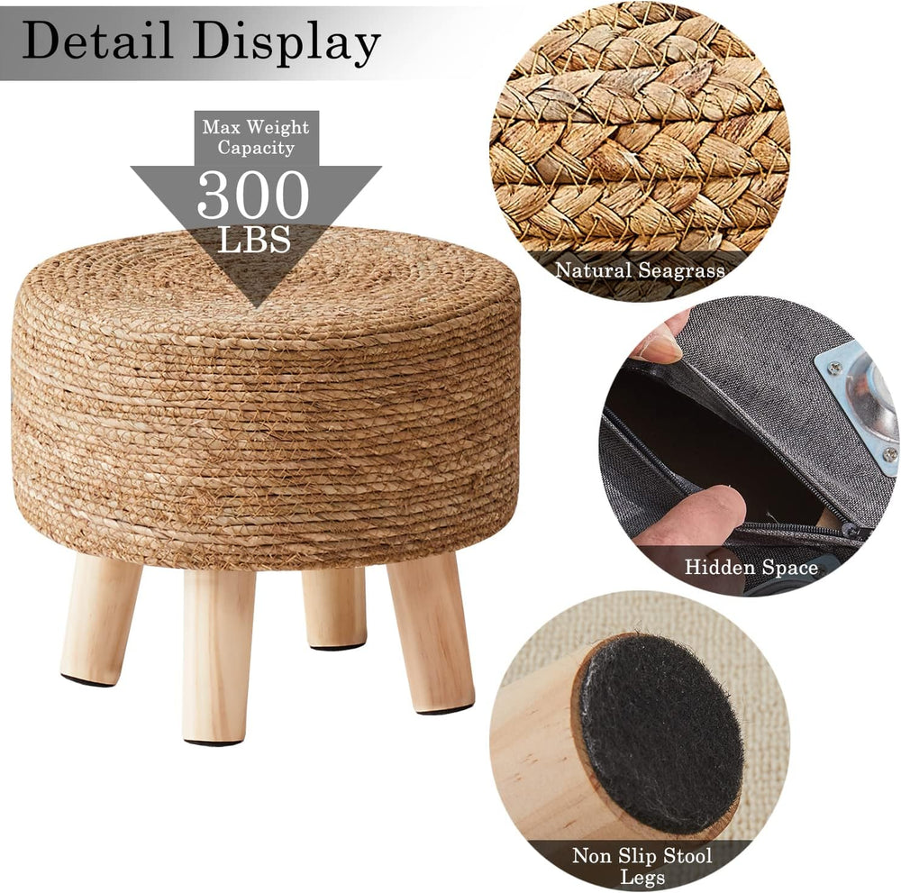 Cpintltr Foot Stool Natural Seagrass Hand Weave Poufs Round Ottoman for Couch...