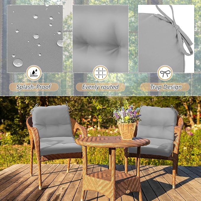 Geetery Outdoor Chair Cushions Set of 4 for Patio Lawn Furniture Wicker Rocking Dining Chairs 42x21x4 Inch High Back Seat Pads Replacement with Ties Weather-resistant Fade-resistant Indoor(Light Grey)