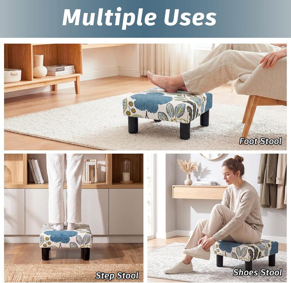 Joveco Small Foot Rest Stool Ottoman, Square Upholstered Fabric Footstool for...