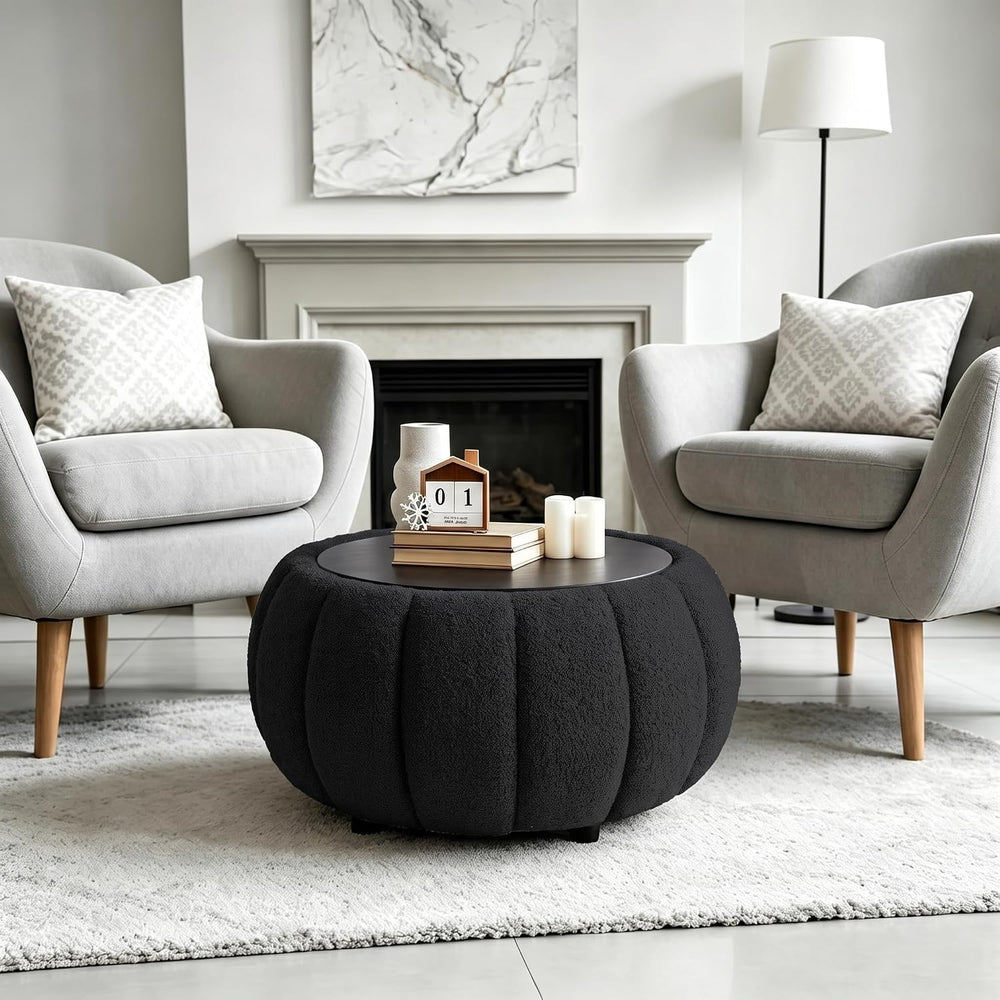 YDcosyfy 30 Inches Round Ottoman Coffee Table with Storage, Upholstered Ottom...