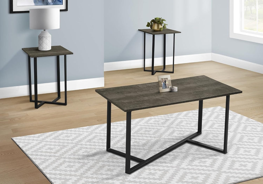 Table Set, 3pcs Set, Coffee, End, Living Room, Dark Brown Laminate, Black Metal,