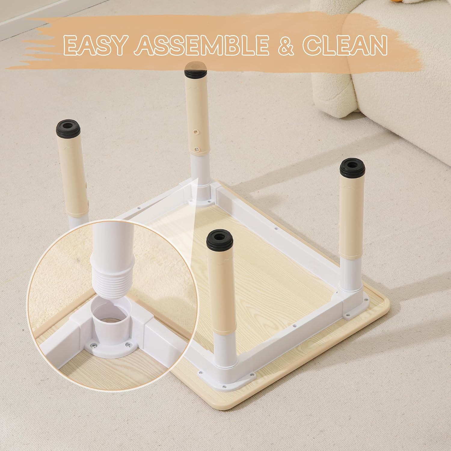 Kids Table & Chairs Set, Height Adjustable Toddler Study Table with Anti-Slip Foot Covers, Ages 2-10