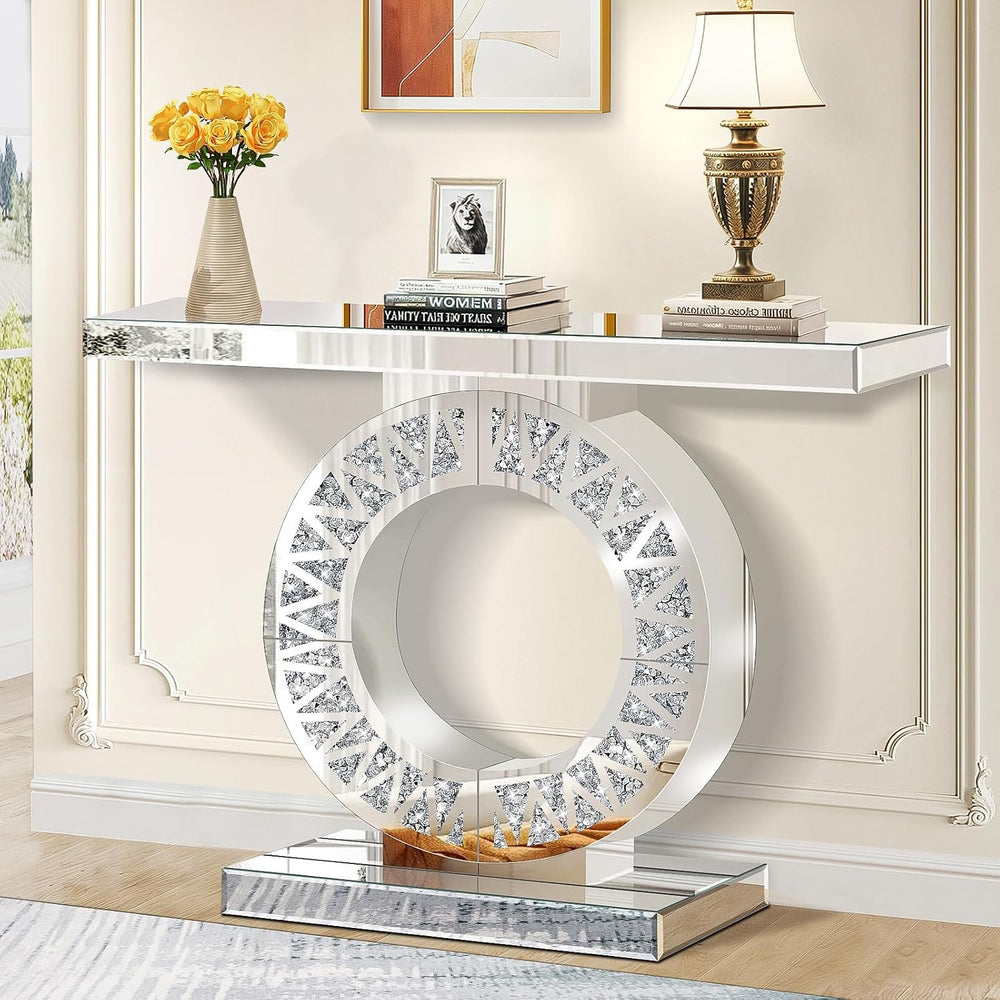Modern Mirrored Entryway Console Tables with Crushed Diamond Inlay, 39.4&quot...