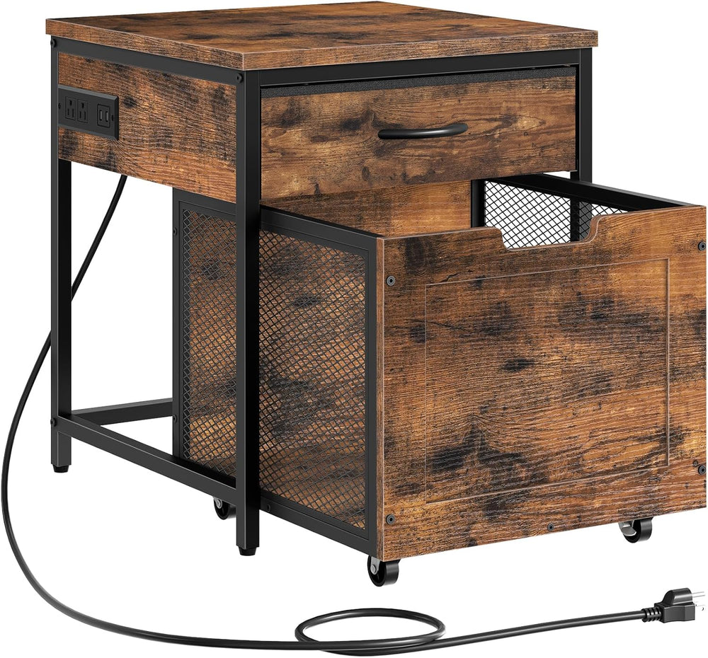 CHOEZON Mini Fridge Stand with Power Outlet, Large Side Table with 2AC and 2 ...