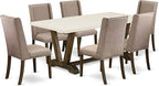East West Furniture V727FL716-7 7 Piece Dining Room Table Set Consist of a Rectangle Kitchen Table with V-Legs and 6 Dark Khaki Linen Fabric Parson Dining Chairs, 40x72 Inch, Multi-Color