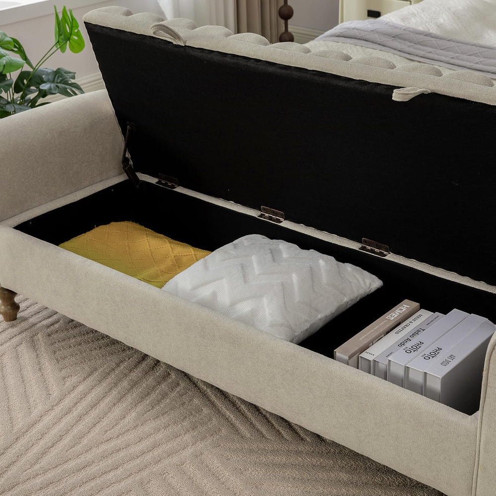 KEIKI 65.6" Modern Upholstered Storage Bench with Double Lids, Ottoman w...