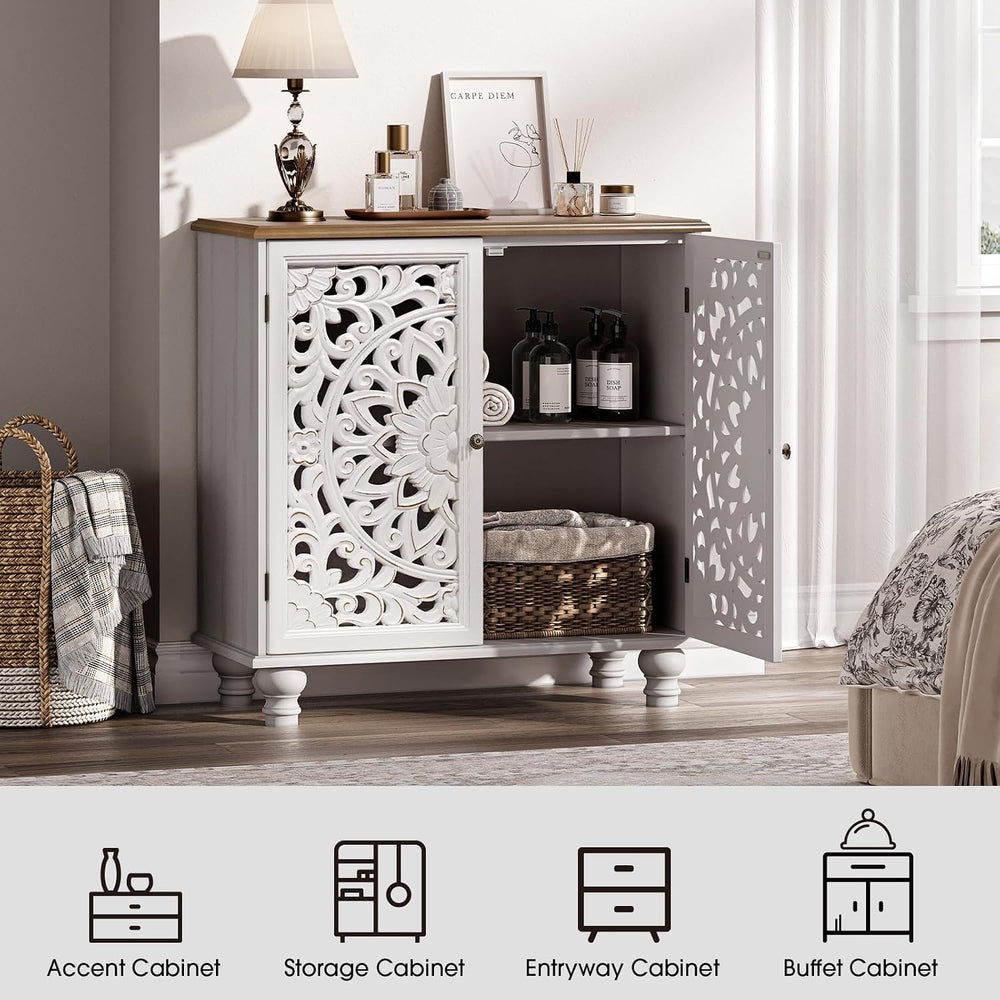 JOINICE 31" Accent Storage Cabinet with Doors for Living Room,White&...