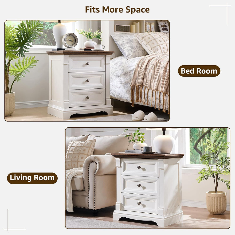 Farmhouse 26"H Nightstand Set of 2, 23.6"W End Table with Charging ...