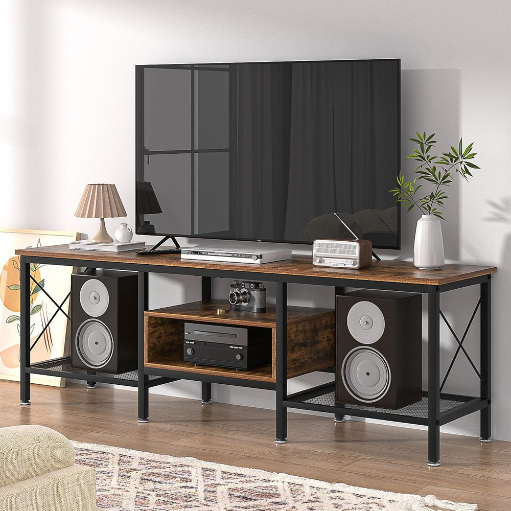 VECELO Industrial TV Stand for 70 Inch Television Cabinet 3-Tier Console with...