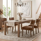 HNY Mid Century Modern Dining Chairs Set of 4, Farmhouse PU Leather Upholstered Accent Chairs Curved Nailhead Trim Backrest Kitchen Chairs, with Hardwood Frame, Brown