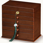 Jewelry Boxes and Organizers - Large Wooden Lockable Cabinet with Key, 8-Layer dresser top jewelry organizer, Vintage Jewelry box for Women and Men GiftIdea