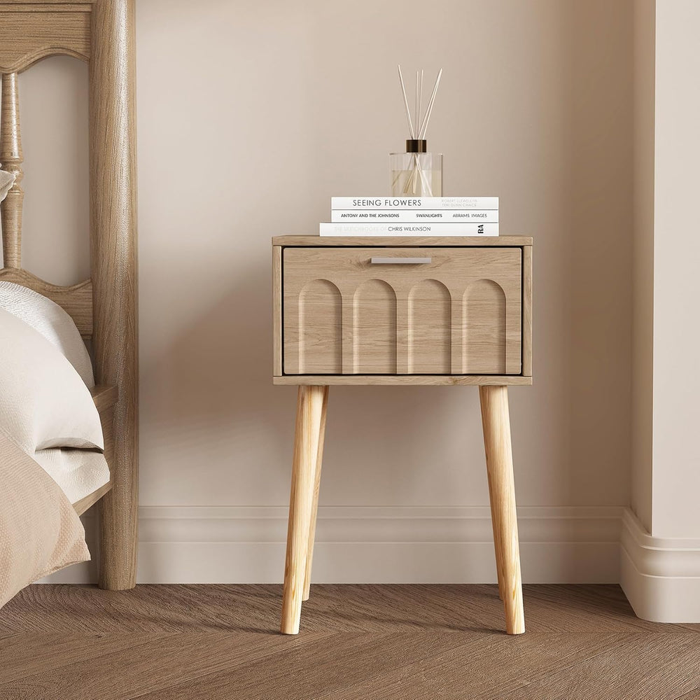 LAATOOREE Nightstand Set of 2, Small Bed Side Table with Arch Door, Mid-Centu...