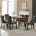 KCC Faux Leather Dining Chairs Set of 4, Upholstered High-end Tufted Dining Room Chair with Nailhead Back Ring Pull Trim Solid Wood Legs, Contemporary Nikki Collection Modern Style for Kitchen, Gray
