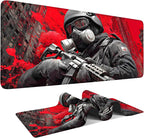 Large Extended Gaming Mouse Pad - Military Soldier Design, Soft Fabric Desk Mat with Non-Slip Rubber Base, Extra Long Mousepad for Gaming, Office, Keyboard & Mouse, 35.43 x 15.75 in