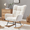DKLGG Nursery Rocking Chair, Soft Teddy Fabric Rocking Chair Padded Seat with High Backrest for Nursery, Comfy Wingback Glider Rocker with Solid Wood Base for Living Room Bedroom(White)