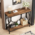IBF 39.4" Console Sofa Table, Farmhouse Entryway Table Hallway Rustic Brown | Industrial Wood Metal Entry way Narrow Behind Couch Tables with 2-Tier Storage Shelves in Living Room Foyer Entrance