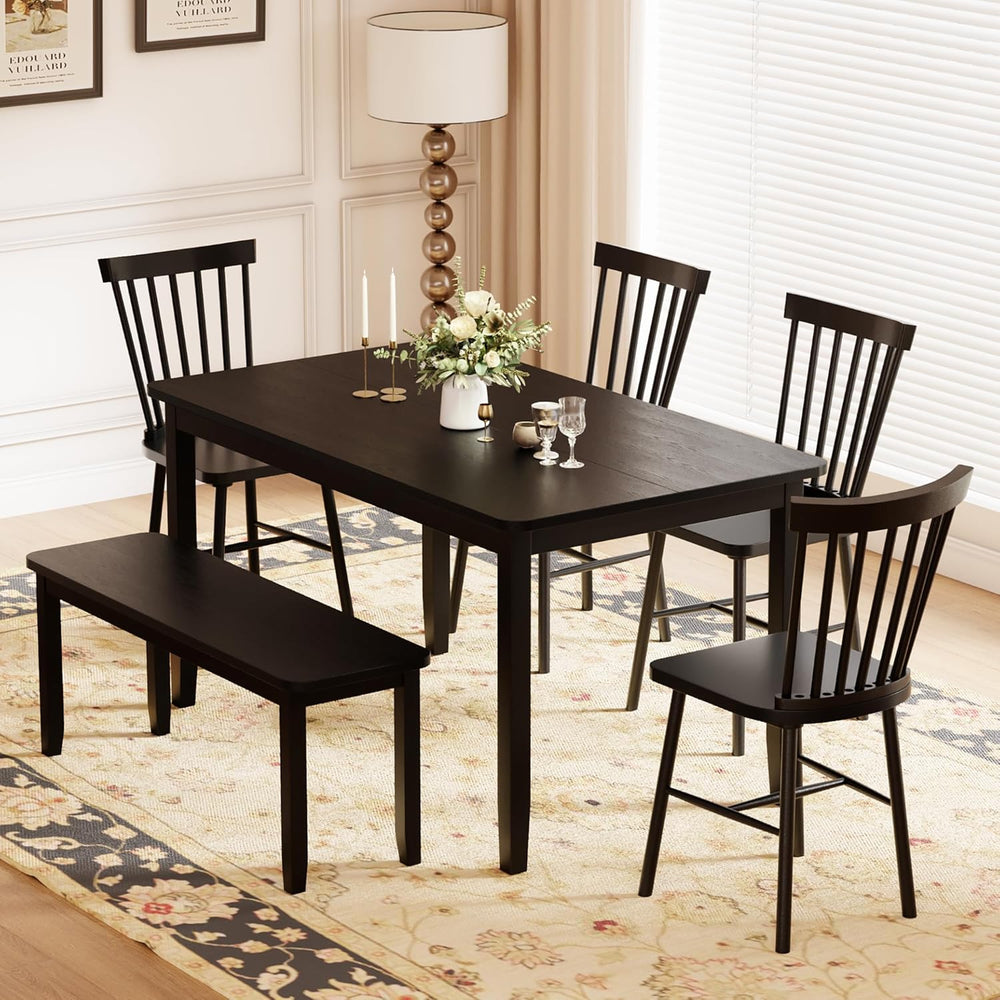 JUMMICO Solid Wood 6 Piece Dining Table Set, Modern 58"/W Kitchen Table ...