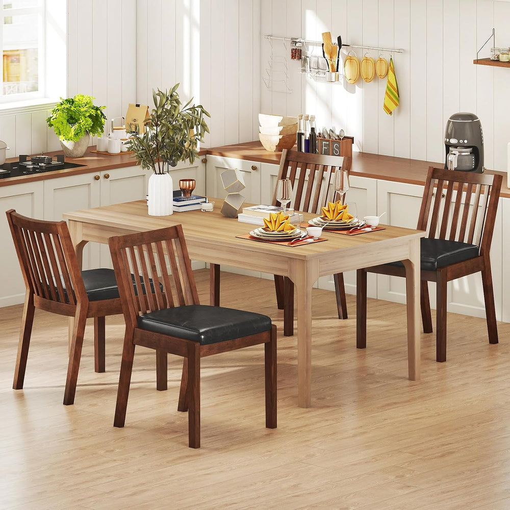 Giantex Wooden Dining Chairs Set of 2, PU Leather Upholstered Kitchen Chairs ...