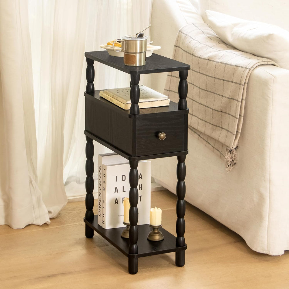 MaxSmeo Black Narrow Side Table, Narrow End Table with Storage, Skinny Small ...