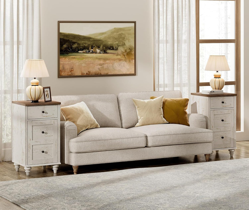 WAMPAT Set of 2 End Table with Charging Station, Wood Nightstands with Drawer...