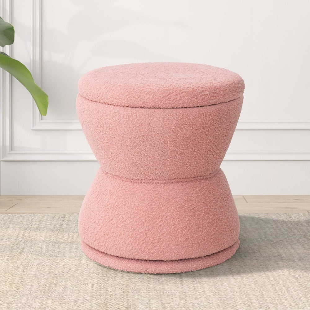EazeHome Round Ottoman with Storage, 360° Swivel Boucle Ottoman Vanity Stool,...