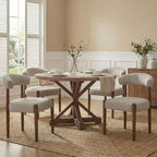 VKNOW Wooden Dining Chairs Set of 4, Modern Upholstered Dining Room Chairs with Walnut Wood Legs and Curved Backrest, Fabric Kitchen Chairs for Farmhouse/Living Room/Dining Room, Beige