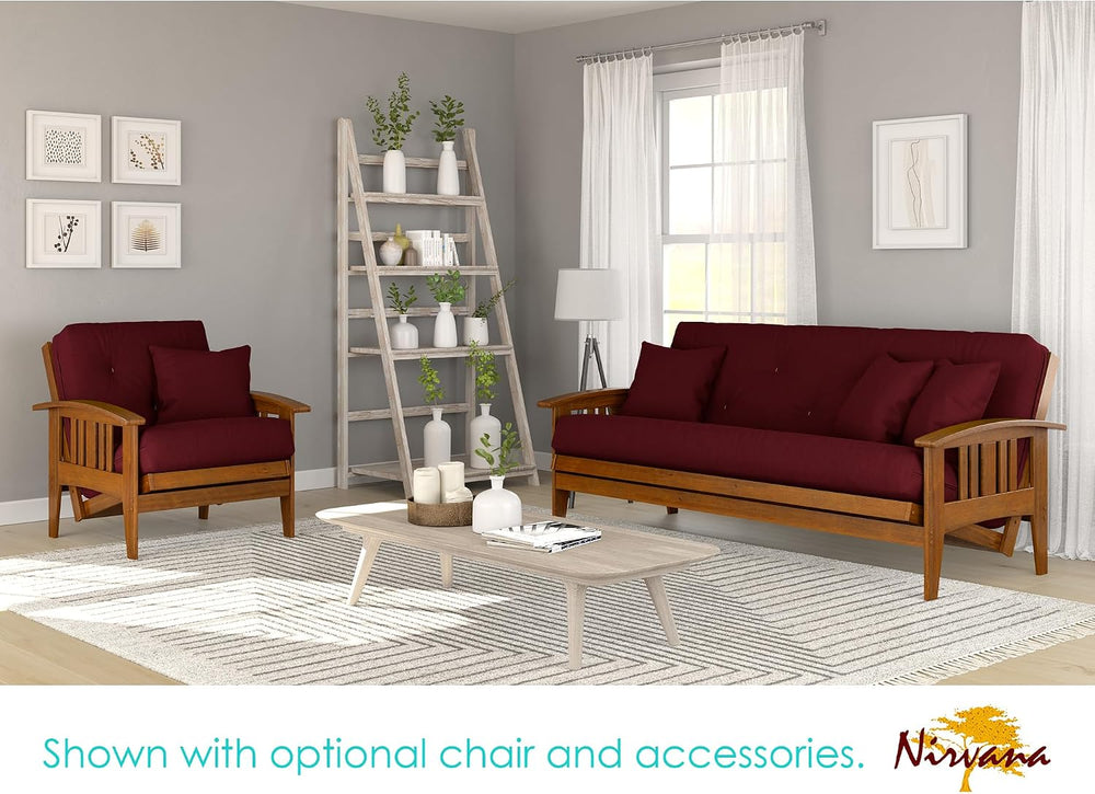 Westfield Futon Set - Queen Size, Frame, 8" Mattress, Twill Burgundy Cover