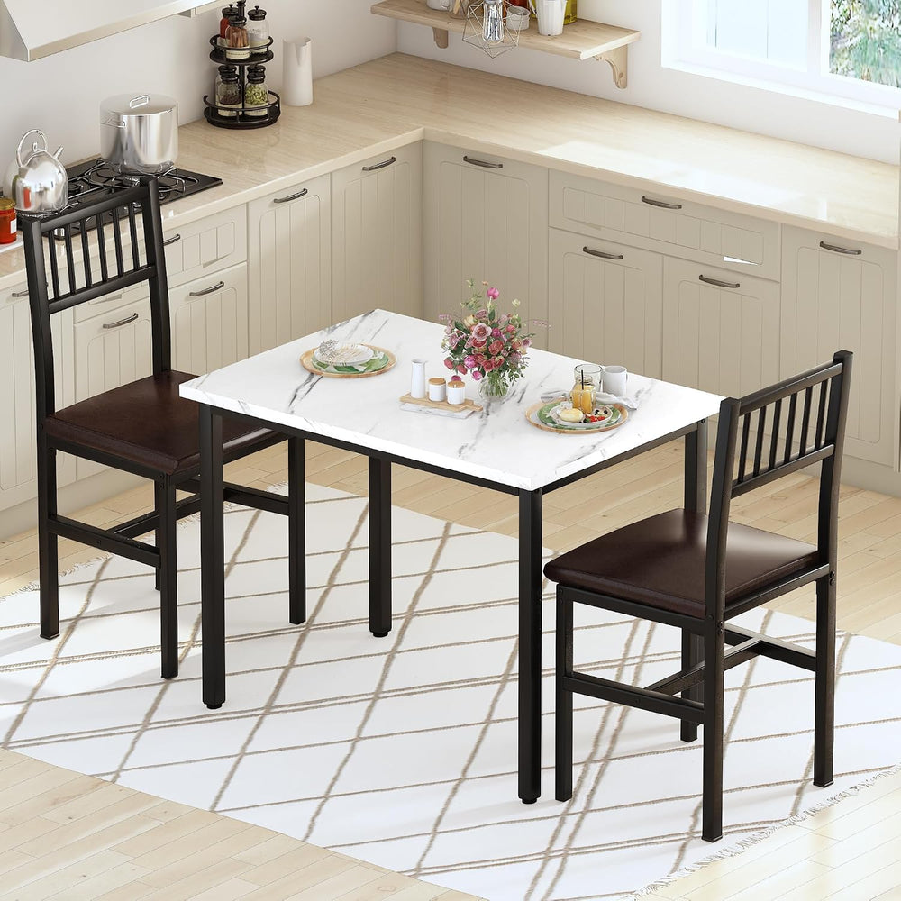 AWQM 3 Piece Dining Table, Small Kitchen Table Set for 2 with Chairs(White) |...