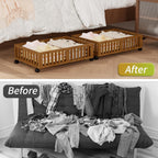 Bamboo Under Bed Storage with Wheels,Rolling Underbed Shoe Organizer Box for Shoes,Blankets,Toys,Clothes Container Space-Saving Bins for Bedroom,Closet,Dorm,Nursery