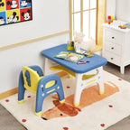Costzon Toddler Table and Chair Set, Cute Dinosaur Children Activity Art Sturdy Desk Set w/Storage Rack & Montessori Building Blocks, Kids Table and Chair for Baby Boys Girls (Blue)
