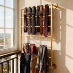 Wall Mounted Display Rack, 7-Layer Wrapping Paper Ribbon Organizer Scarves Tie & Scarf Rack Belts Towel Holder Necktie Hijab Stand Metal Shelving for Home, Retail Stores, Flower Shop