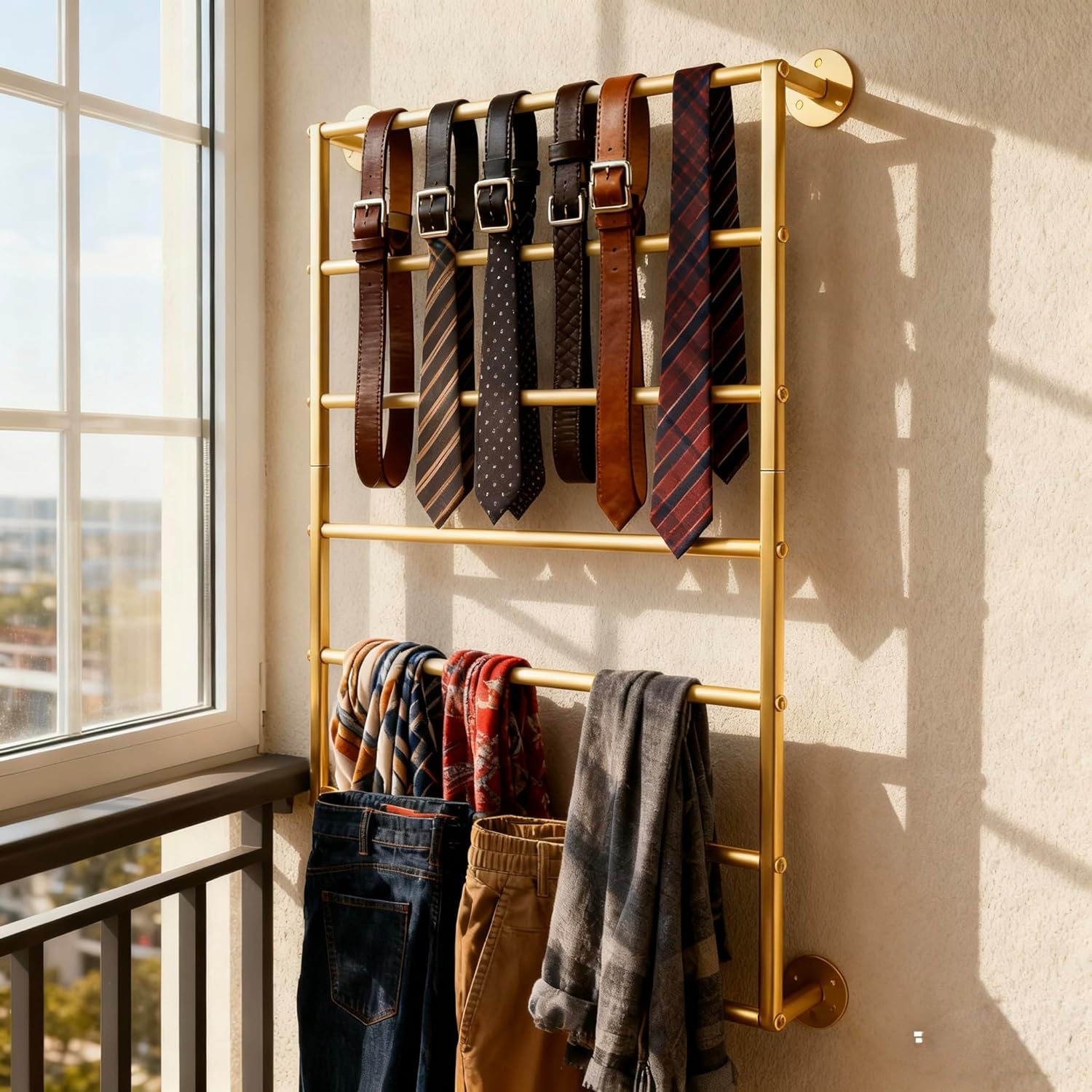 Wall Mounted Display Rack, 7-Layer Wrapping Paper Ribbon Organizer Scarves Tie & Scarf Rack Belts Towel Holder Necktie Hijab Stand Metal Shelving for Home, Retail Stores, Flower Shop