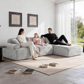 Modular Floor Sofa, Cozy Corduroy Sectional Couch with Fully Washable Covers, Frameless L Shaped Couch for Living Room, Family & Pet Friendly Lounge,No Assembly(Light Gray,Right Facing Chaise)