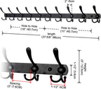 Dseap Coat Rack Wall Mount - 38” Long 10-Tri-Hooks Heavy Duty Coat Hanger Rail Wall Hooks for Hanging Coats Hats Clothing Clothes Purse Mudroom Entryway, Black