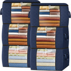 Fab totes 24 Gallons Clothes Storage,Foldable Thick Fabric Blanket Storage Bags,Containers for Organizing Bedroom, Closet, Clothing, Comforter,Organization with Handle (6 Pack,Blue)