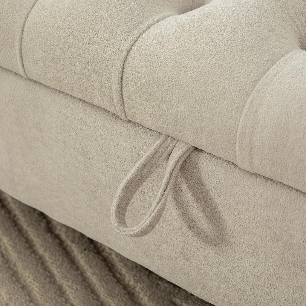 65.7" End of Bed Storage Bench King Size for Bedroom Entryway, Beige | Ottoman with storage for living room, tufted upholstered ottoman bench, wood legs, dual lids, rolled armrest, large capacity