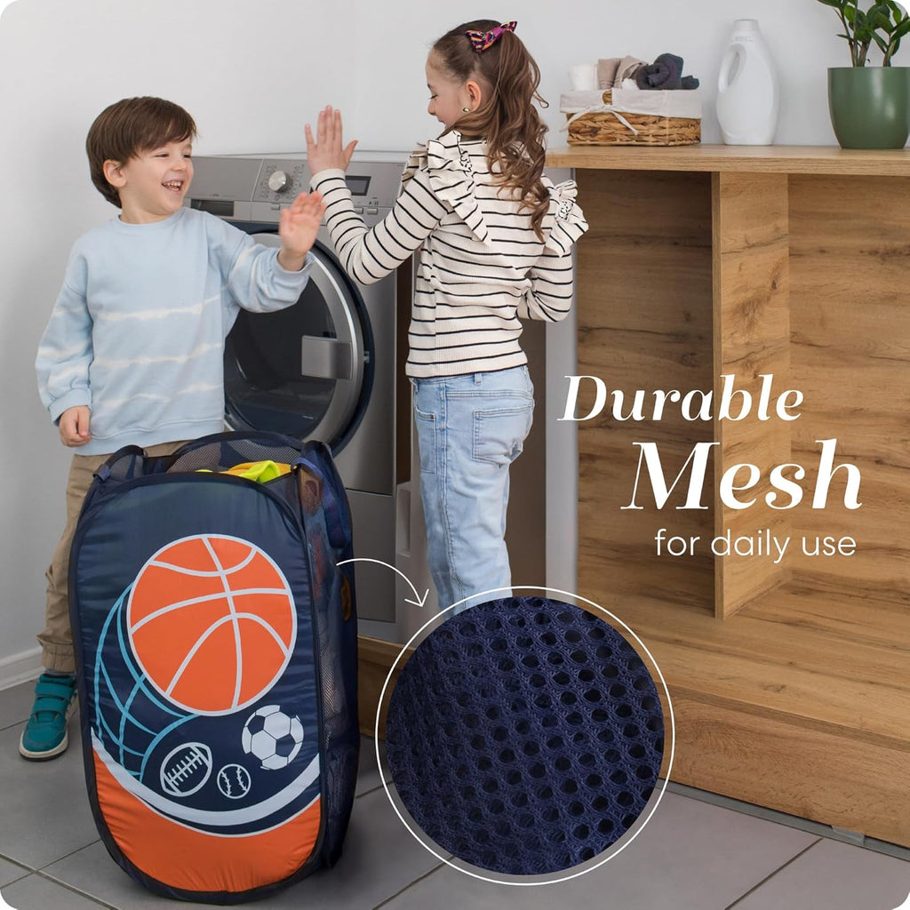 Handy Laundry Collapsible Mesh Pop Up Hamper with Wide Opening and Side Pocket - Breathable, Sturdy, Foldable, and Space-Saving Design for Clothes and Storage (Sports)