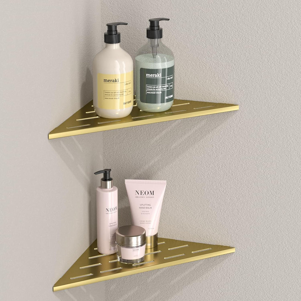 DAYONE Corner Shower Shelf Gold 2 Pack 10", Bathroom Corner Shower Organizer Shelf for Tiled Wall, SUS304 Stainless Steel Recessed Organizer Shelves